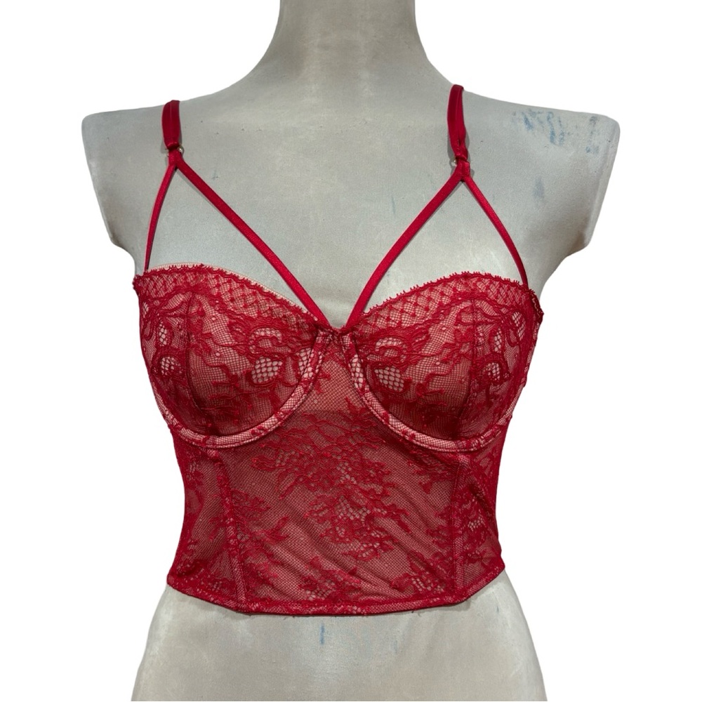 Red Lace Sexy Corset Bustier Top Spaghetti Strap Y2K Shapewear
